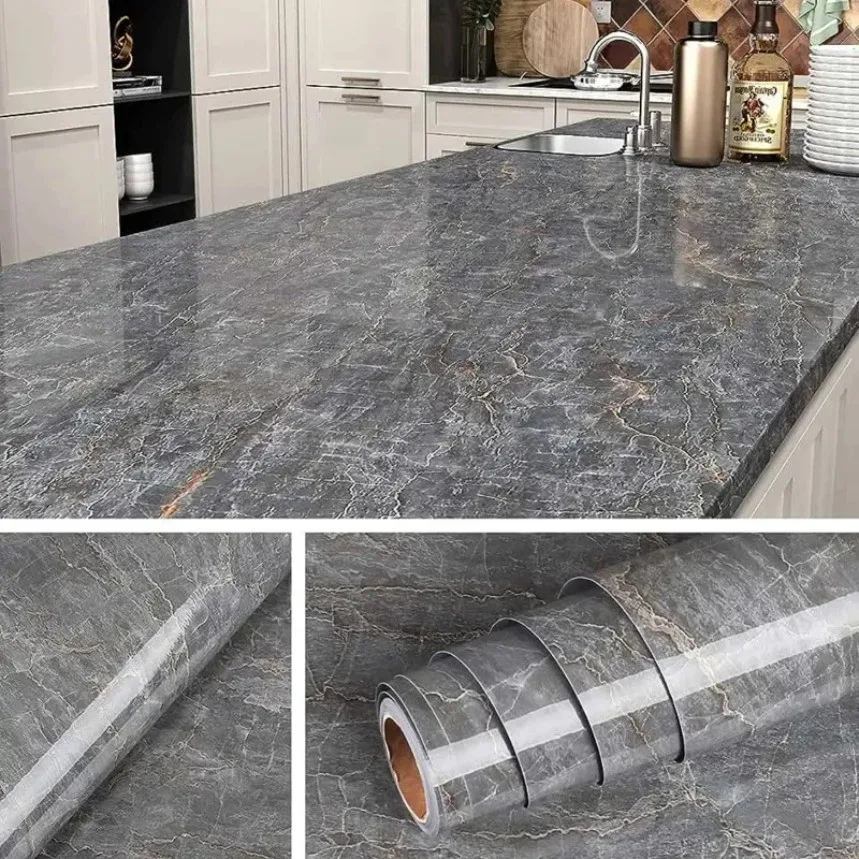 Removable Marble Pattern Self‑Adhesive Wallpaper Moisture‑Proof Anti‑Mould for Kitchen Backsplash Bathroom Tile Wall Decor