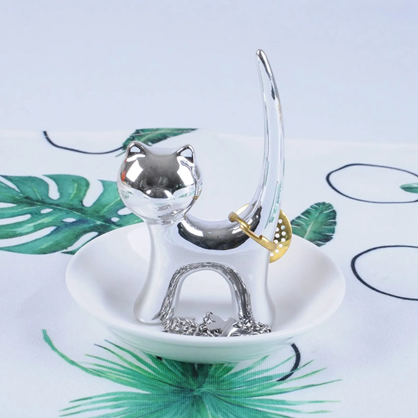 

A67I Cat Trinket Dish Jewellery Tray Cat Ring Holder Jewelry Dish Trinket Holder Fashion Bracelets Earrings Storage Tray A
