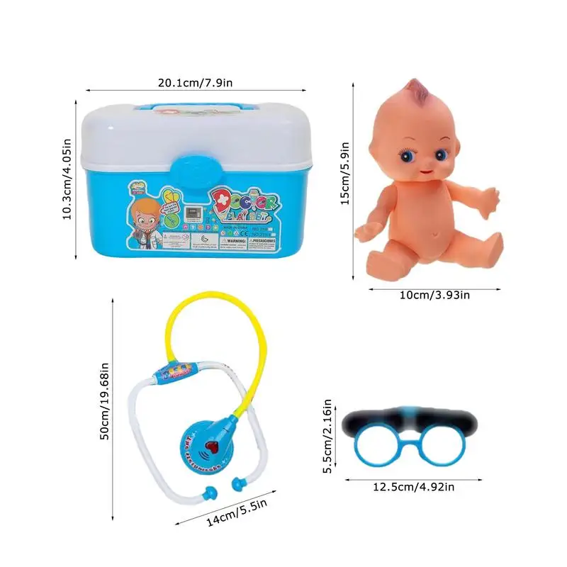 Conjunto médico com estetoscópio e caixa de armazenamento para crianças, brinquedos pré-escolares, brinquedo de vestir, presente de Natal e aniversário, 22 peças