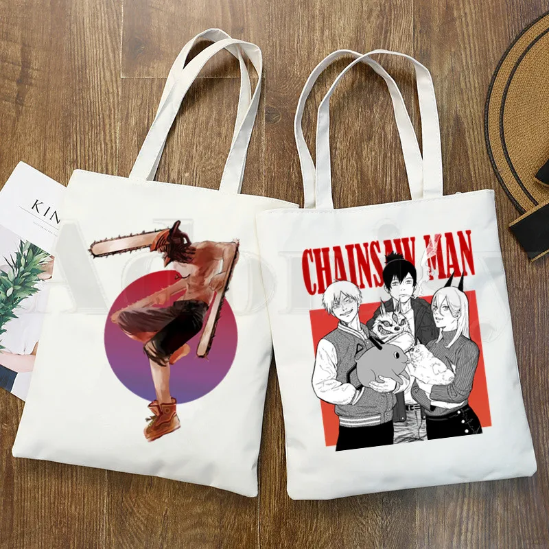 Chainsaw Man Manga Japanese Anime Pochita Makima Handbags Shoulder Bags Casual Shopping Girls Handbag Women Elegant Canvas Bag