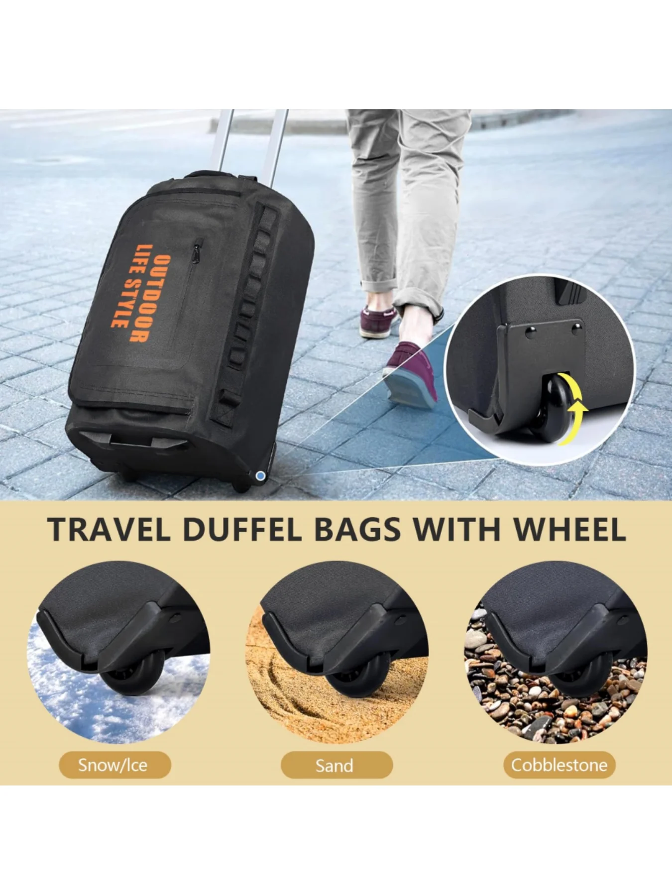 95-Liter-Tauchertasche mit Rollen, ausziehbarem Doppelgriff und abnehmbaren Rucksackgurten, geeignet für Tauchausrüstung, schwarz, Wochenendtasche – Detail 2