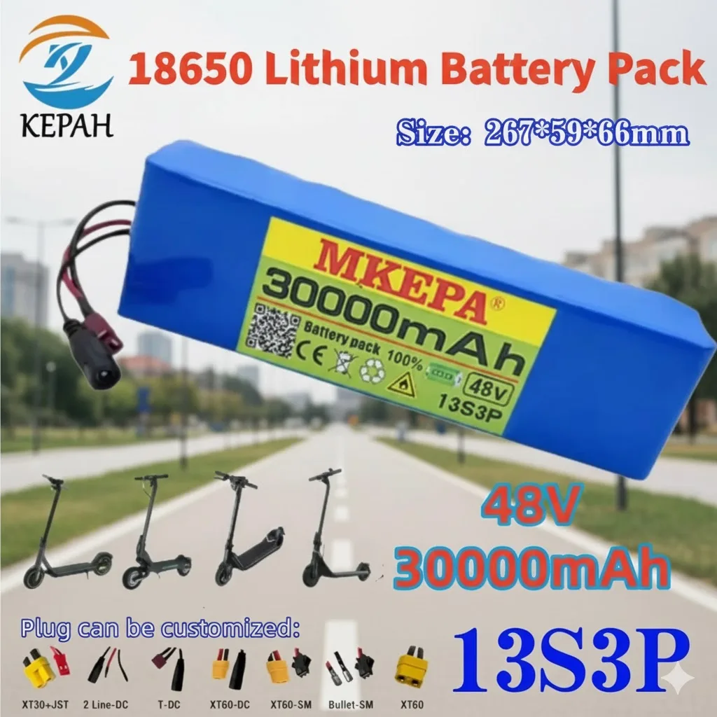 48V 30AH High-Power E-Bike Battery｜100% New 13S3P 18650 Li-ion, 500W Output with BMS, Long-Lasting