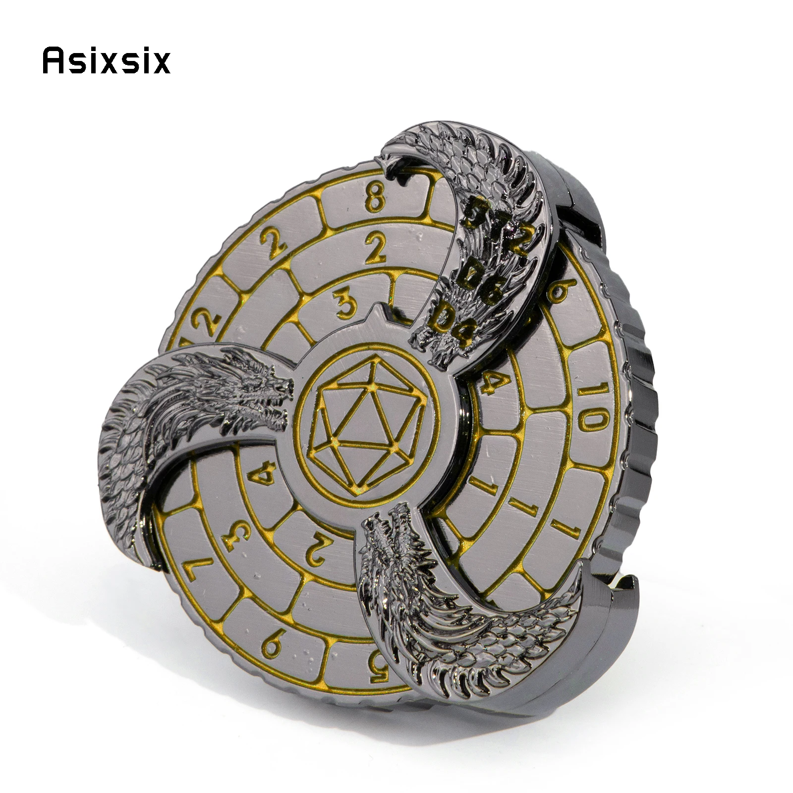 

Желто-серебряная игрушка-колесо с кубиками для многопользовательской игры с вращением, с системой подсчета очков по кубикам