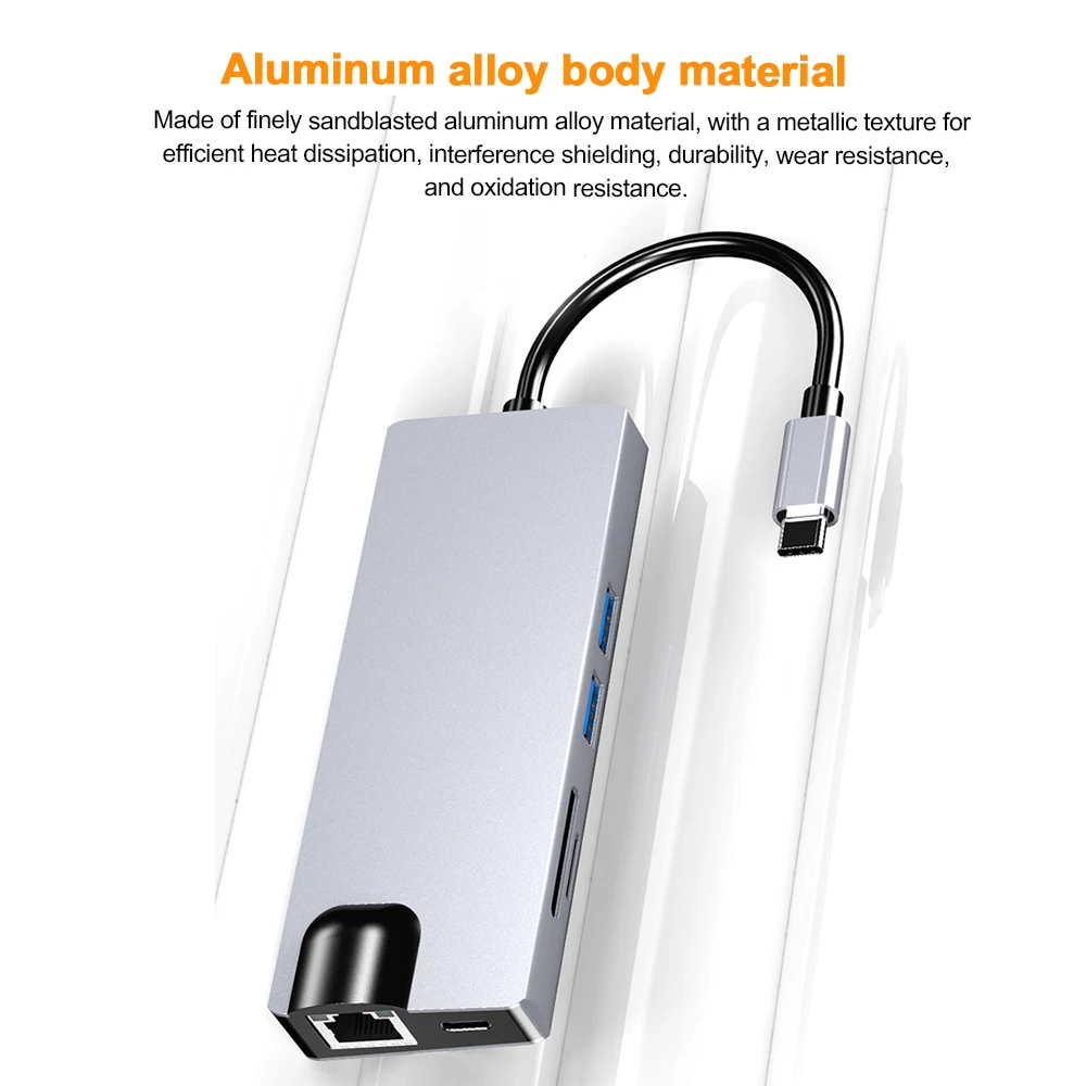 HUB tipo C USB 3,0 USB C a HDMI 4K 30HZ estación de acoplamiento RJ45 100/1000Mbps adaptador Ethernet extensor VGA PD 87W para ordenador portátil