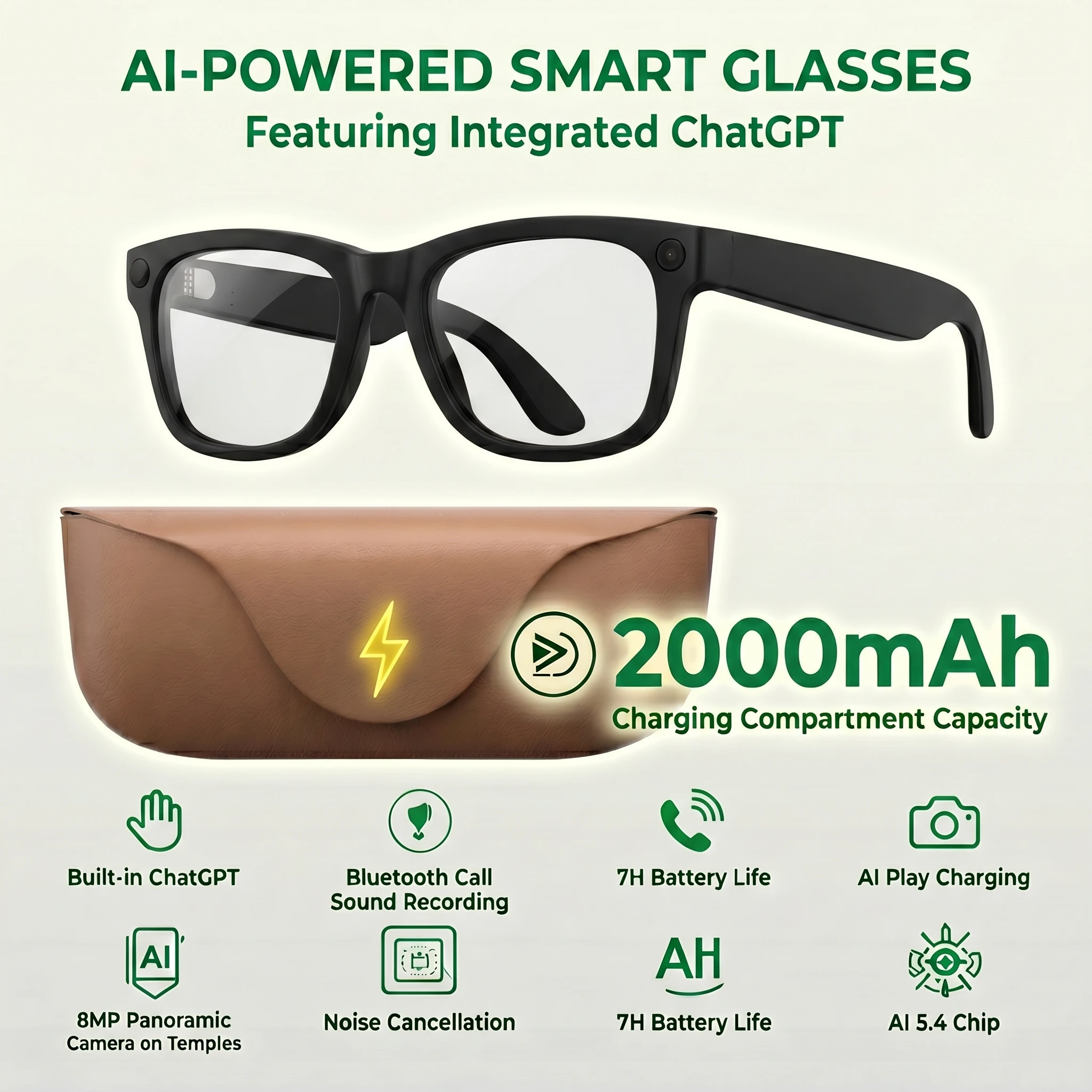 Lunettes Intelligentes IA NOUVELLES MT5 Ultra : Traduction en Temps Réel, Caméra 800W Pixels, Enregistrement Photo et Vidéo, Appareils Connectés Portables
