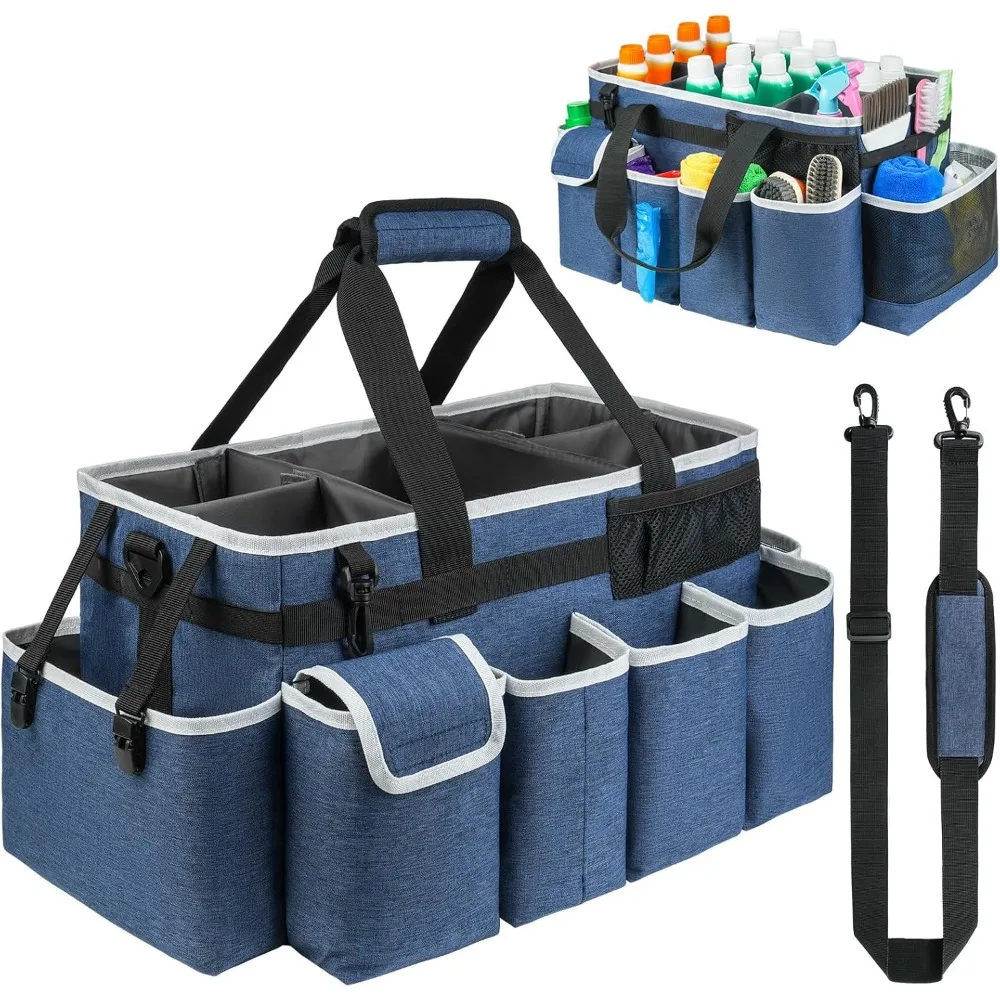 

Large Cleaning Caddy Organizer with Handle, Multi-Pocket Design for Housekeepers in Blue
