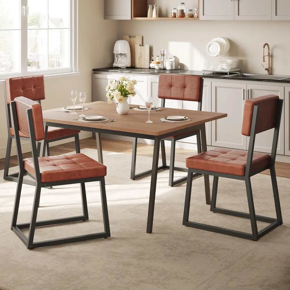 

Dining Chairs Set of 4 with Faux Leather Cushion Seat Backrest, Upholstered Mid Century Modern Dining Room Chair with H