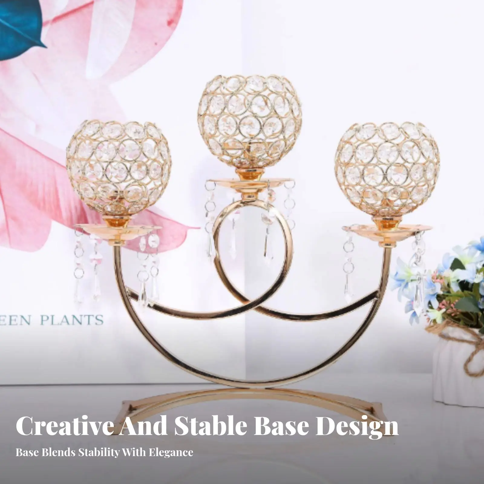 Vintage Metal Candle Holder, European 3-Branch Stand, Crystal Sphere Decoration, Creative Wedding Prop, Home Decor view 3