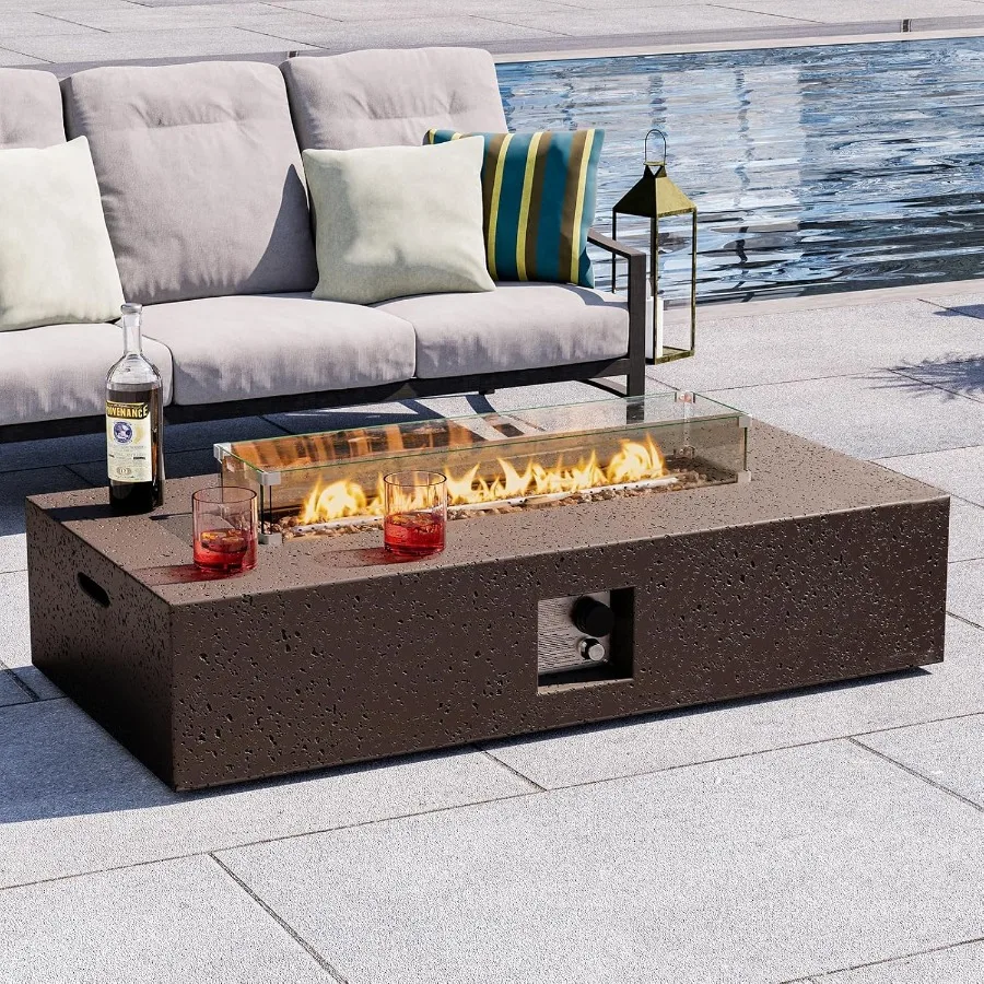 

56 x 28 Inch Rectangle Outdoor Propane Gas Fire Pit Table with 50000 BTU Output Ideal for Patio Sets and Evening Gatherings Dur