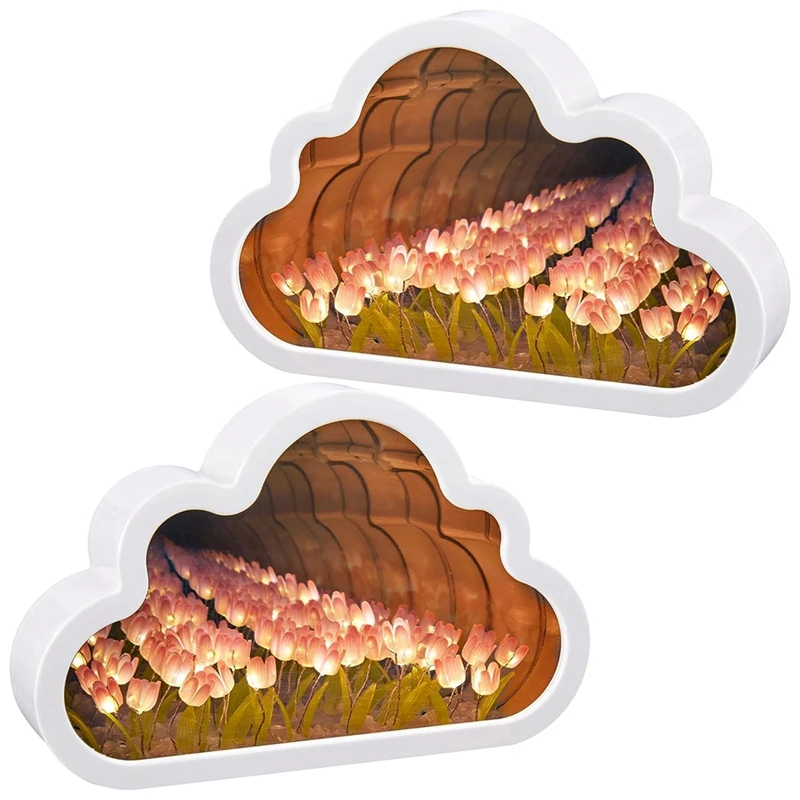 

A31Z-2Sets Cloud Mirror Tulip Lamp Handmade DIY Tulip Night Light Simulation Flower Lights Room Decorations