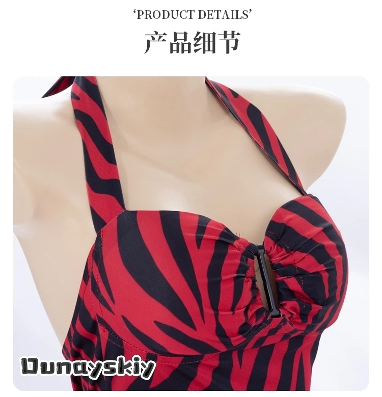 Obsession Nikki Halter Top Cosplay Halloween Suits Women Tops Mesh Halter Top Red Zebra Top Horror Movie Roleplay Summer Hot Top view 5