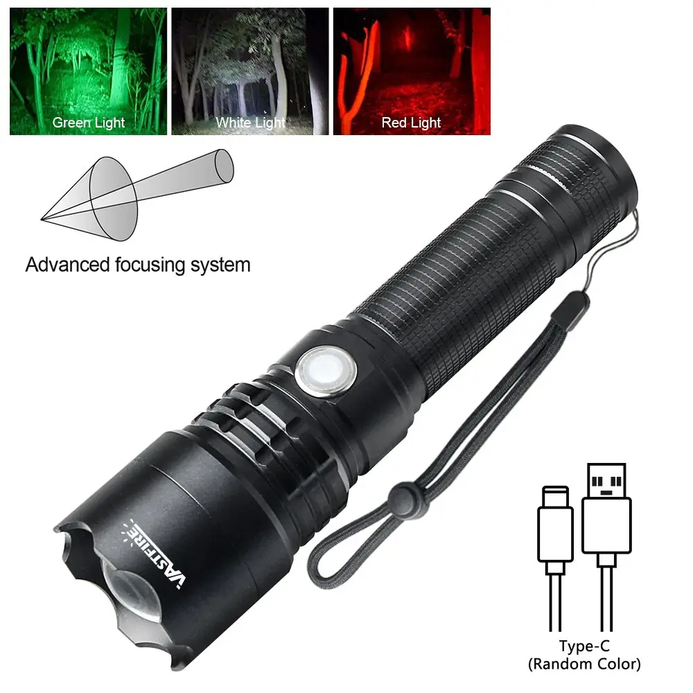 Powerful Green Light Led Flashlight Focus Tactical Lantern Night Hunting Spotlight for Coyote Hogs Rabbit Torch Detector Lamp