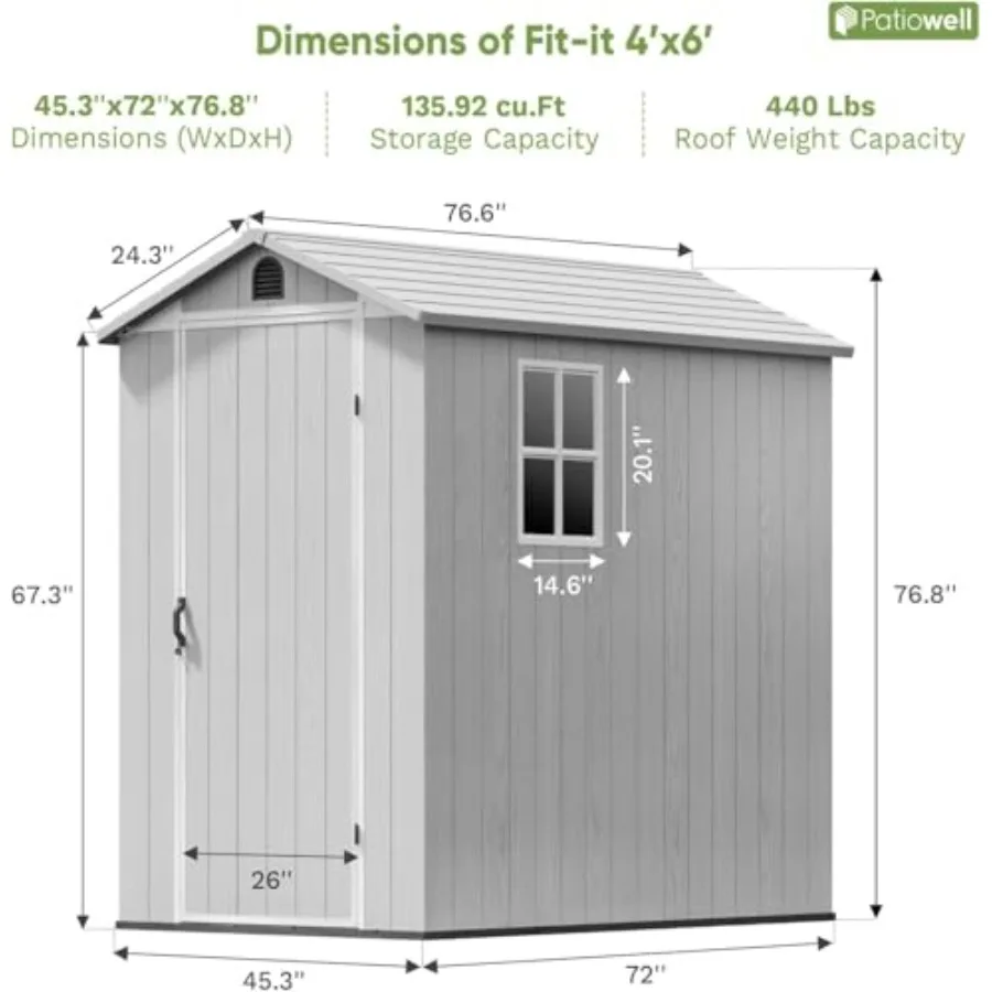 4 x 6 FT resin storage shed with floor for backyard use, light gray, weather-resistant and lockable