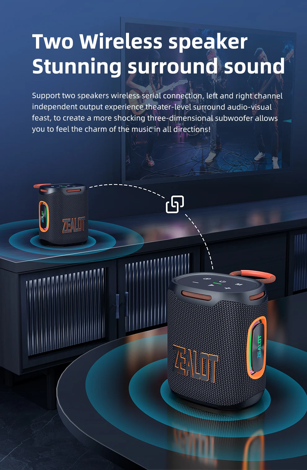Zealot-S122 Original Tragbarer Bluetooth-Lautsprecher mit Ausgewogenem Subwoofer-Sound, BT5.3 Outdoor-Lautsprecher mit LED-Licht, TF-Slot und USB – Detail 8