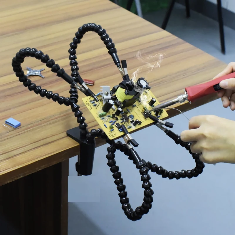 4 lengan fleksibel membantu tangan ketiga alat solder pegangan PCB dudukan pengelasan PC untuk perbaikan PCB papan sirkuit