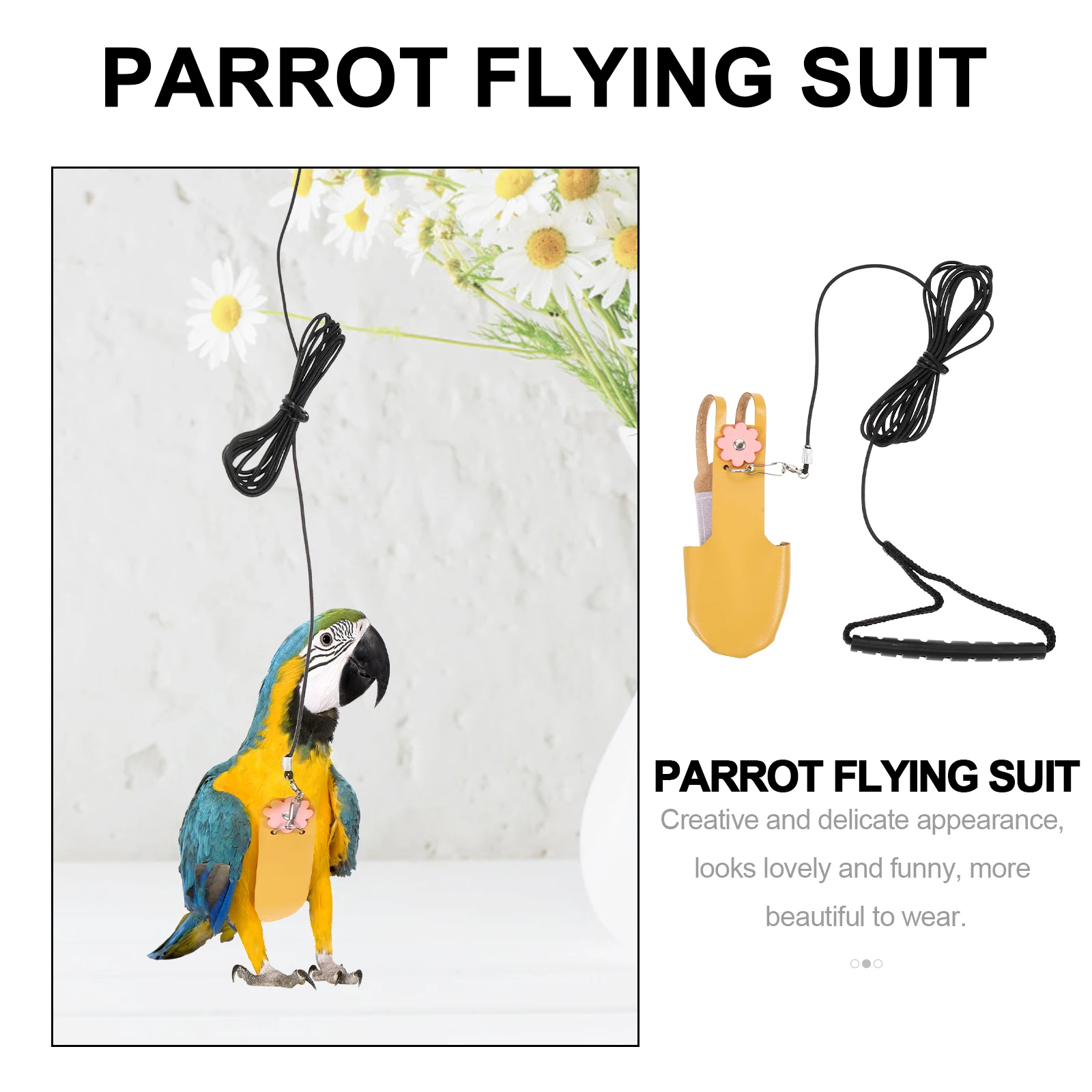 

Parrot Flight Suit Bird Harness Yellow Suede Portable Leash Pet Wear Resistant Decorative Long Life Breathable Safe Washable