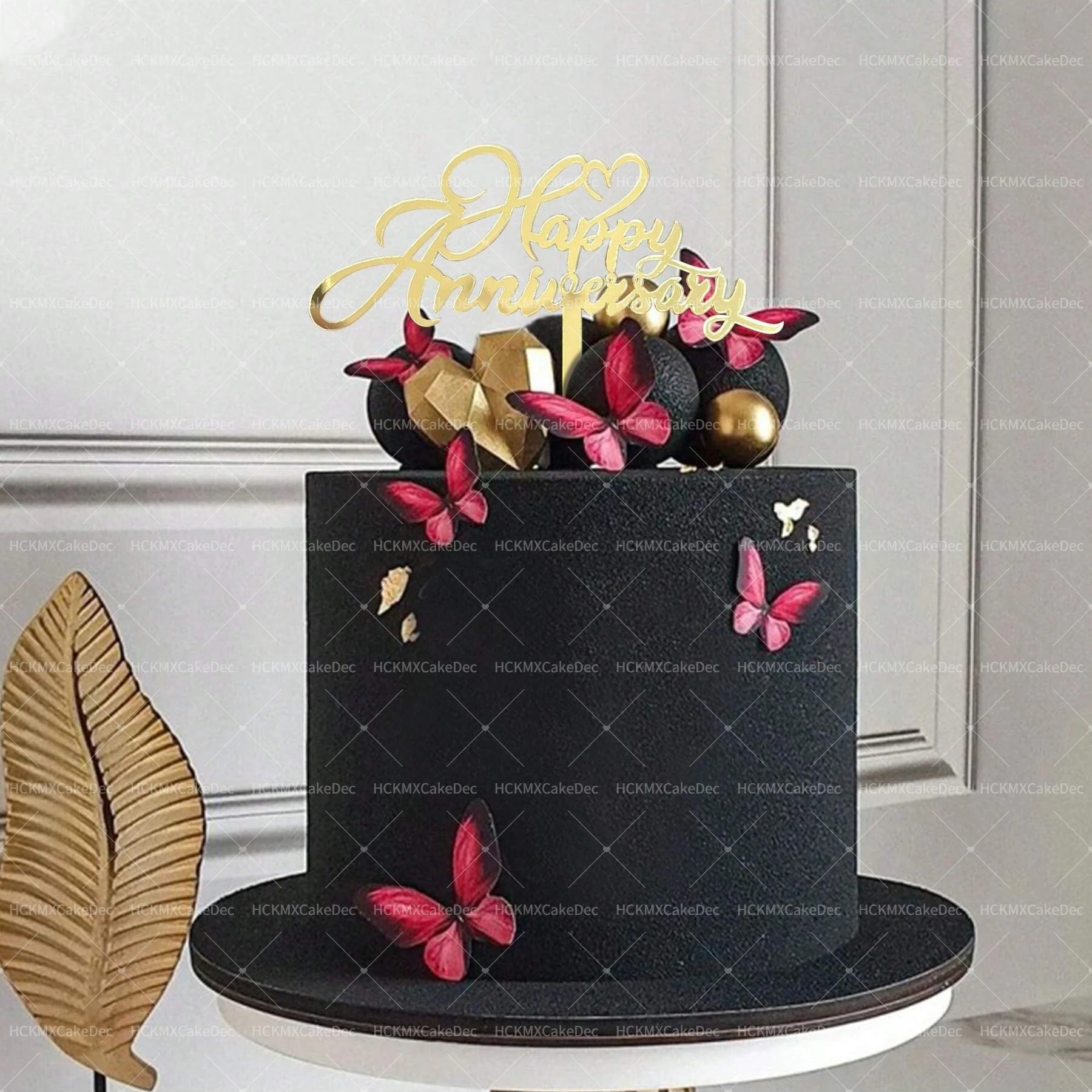 Ins Gold Happy Anniversary Tortenaufsatz für Hochzeitstorte Topper Jubiläumstorte Dekorationszubehör – Detail 4