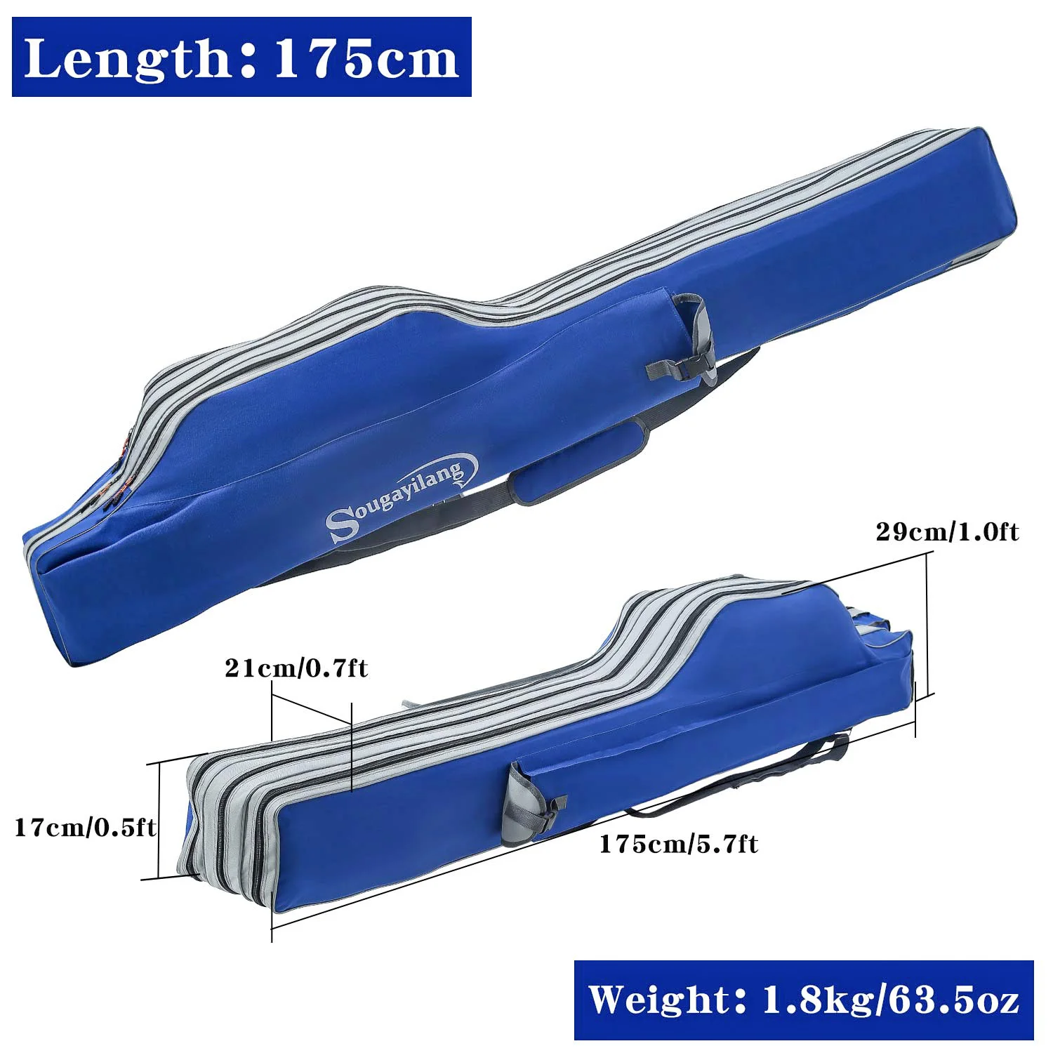 Sougayilang Fishing Rod Bag 3 Layers Organizer Fishing Pole Case Fishing Storage Bag Fishing Rod and Reel Carrier Organizer