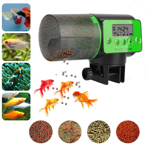 LCD 디스플레이 200ML 2 in 1 수동 및 스마트 조정 가능한 자동 물고기 피더 수족관 타이머 피더 디지털 물고기 탱크