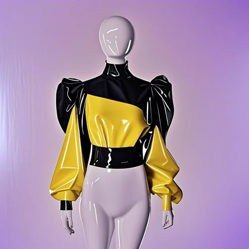 

Latex Rubber Gummi Catsuit Fashion club Sports Top Tight Cosplay Purely handmade puff sleeve