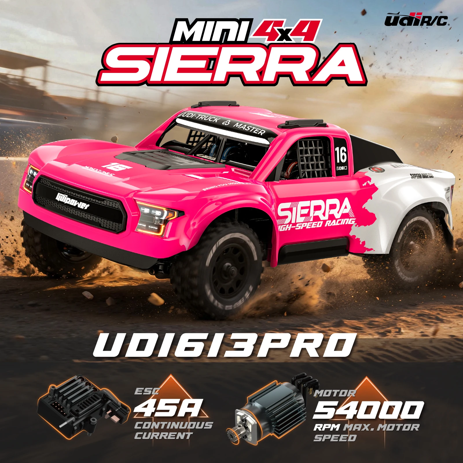 UDIRC 1/16 SIERRA UD1613 UD1613PRO 4WD Brushless RC Desert Truck Fast All Terrain Off Road RC Course Short Truck RC Model Toys