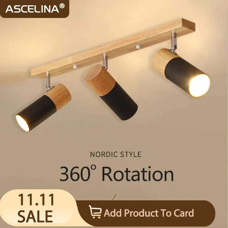 Wood Ceiling Light Nordic Rotatable Decorate Spotlight For Bedroom Study Foyer Corridor Cloakroom Simple Indoor Home Decor Lamps