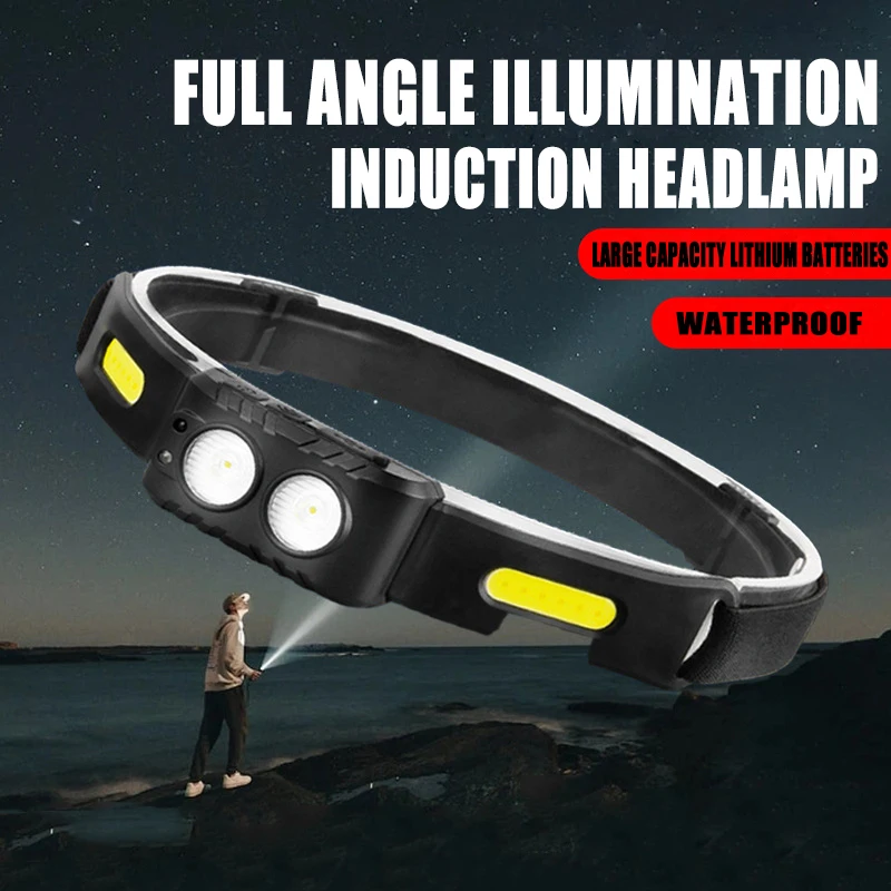 COB Portable Fishing Intelligent Sensing Headlight Charging Outdoor Night Running Light High Brightness Strong Light Headlight
