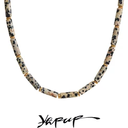 Yhpup Luxury Natural Stone Chain Stainless Steel Handmade Trend Clavicle Necklace Fashion Collar Jewelry for Women Gala Gift