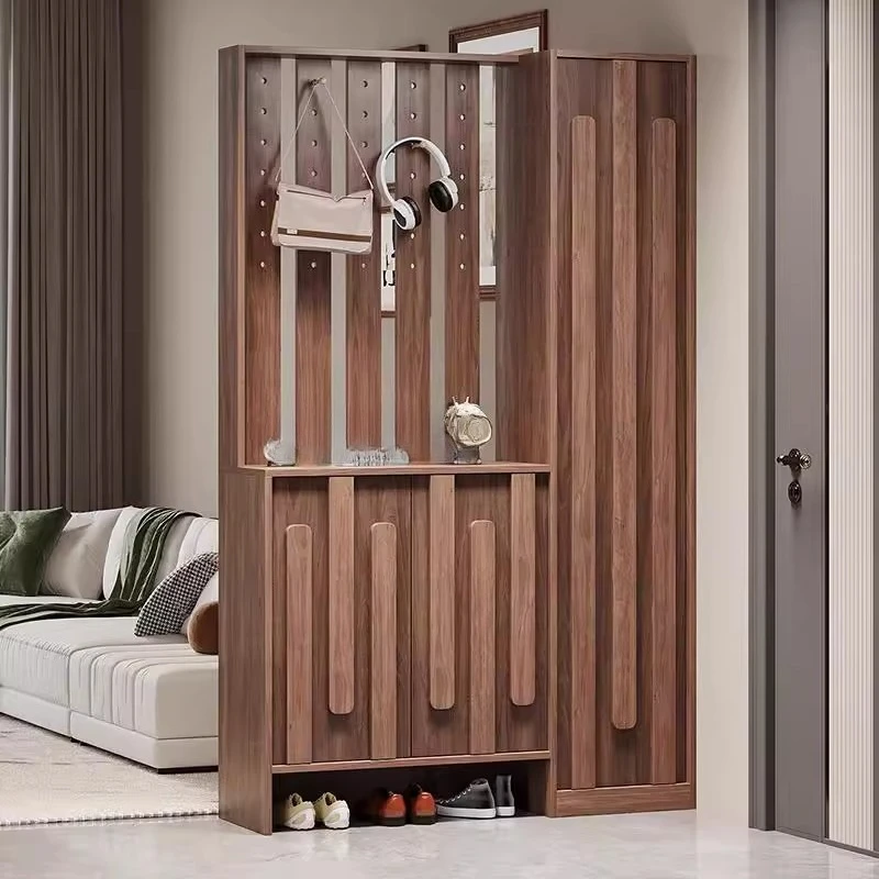 

Chinese Pine Solid Wood Shoe , Screen Partition Integrated with Hanger Side Cabinet, Living Room Locker Cabinet