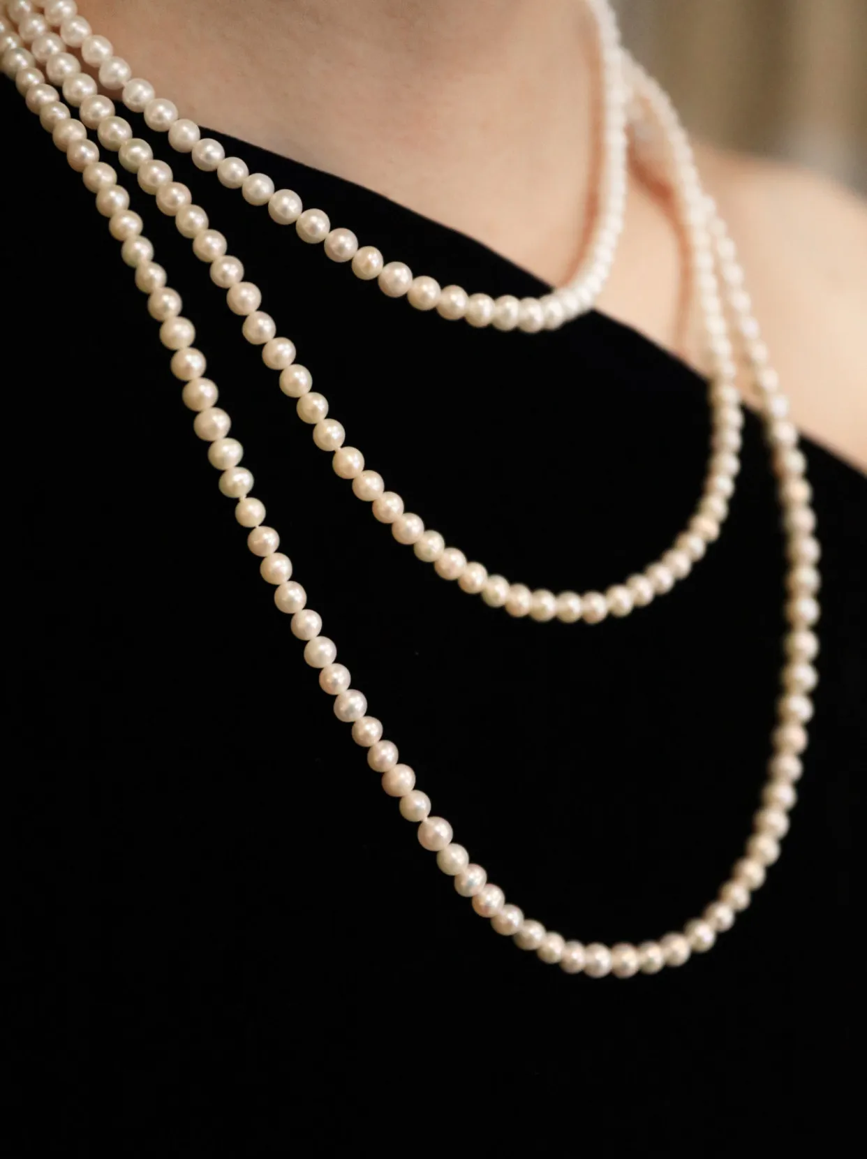 New/Long Necklace AAAA4-5mm Natural Japanese White Pearl Bucklless Necklace 200cm/Supports Customized Sizes