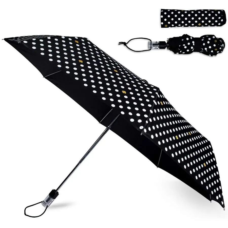 

White Travel Umbrella, Lightweight Compact Umbrella with Storage Sleeve, Polka Dots