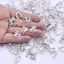 30/50/100pcs Mix Horseshoe Charms Pony Pendant Alloy Horse Head Antique Silver Color Accessories diy Jewelry Making Material