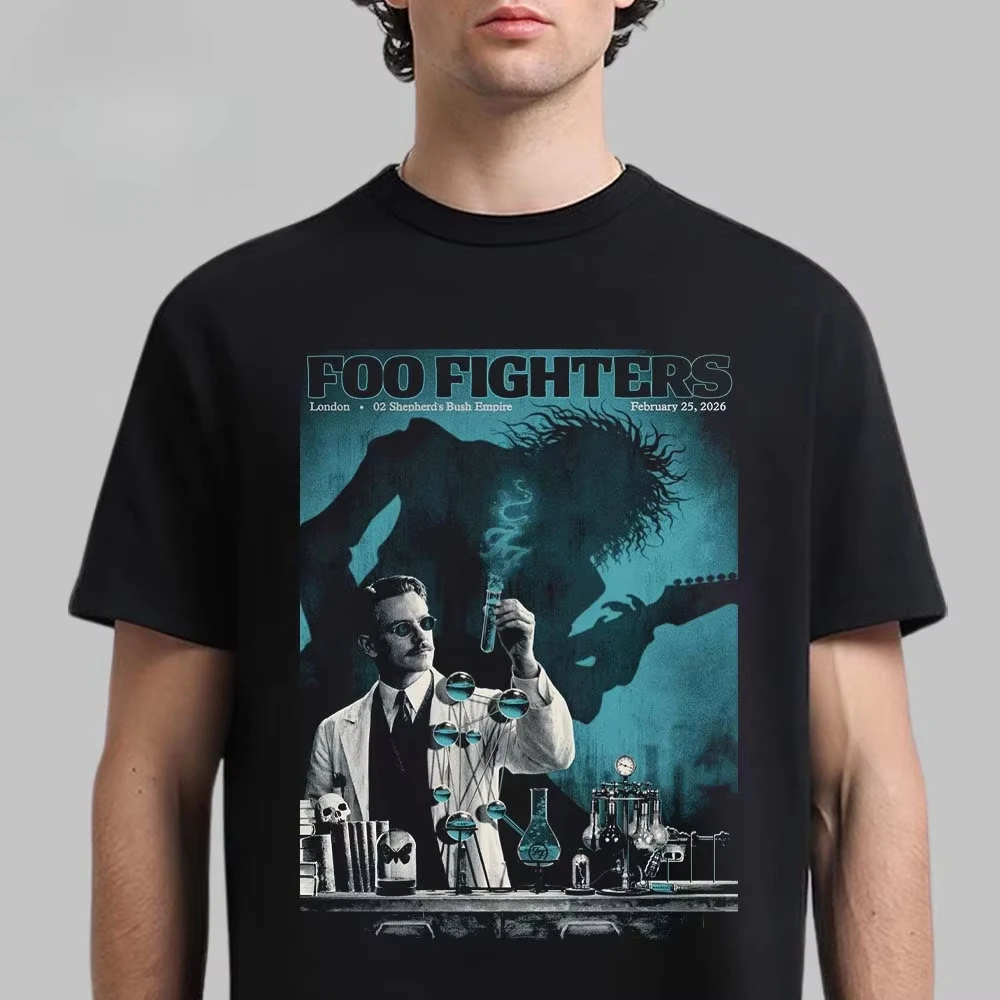 Foo Fighters London 2026 Show Graphic Tee Dark Scientist Rock Poster Streetwear Casual Unisex