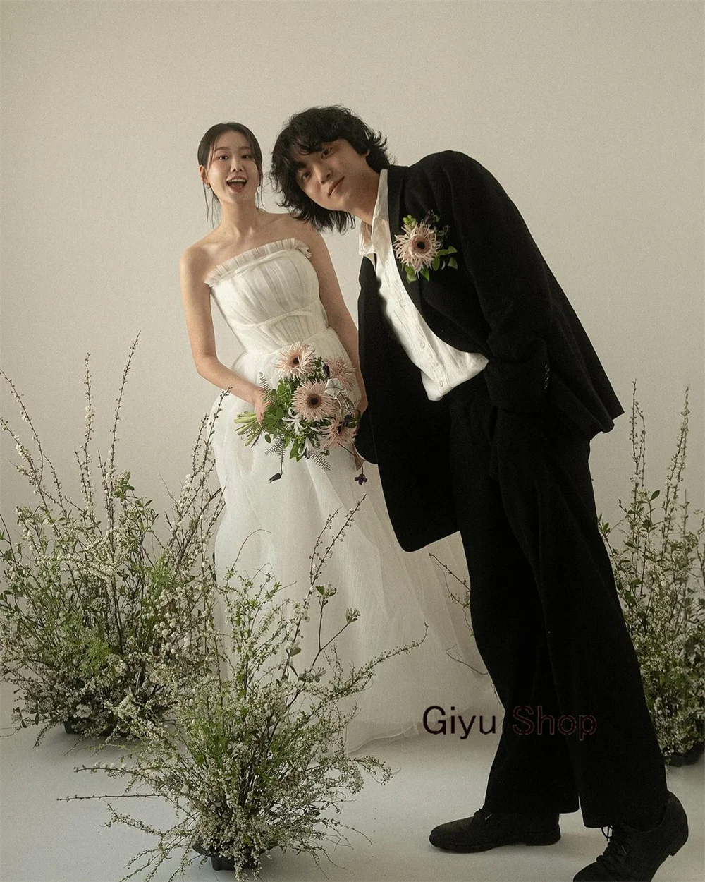 Giyu Fairy A-line-vestido de novia de Corea sin tirantes, sin mangas, longitud hasta el suelo, tul, vestido de noche