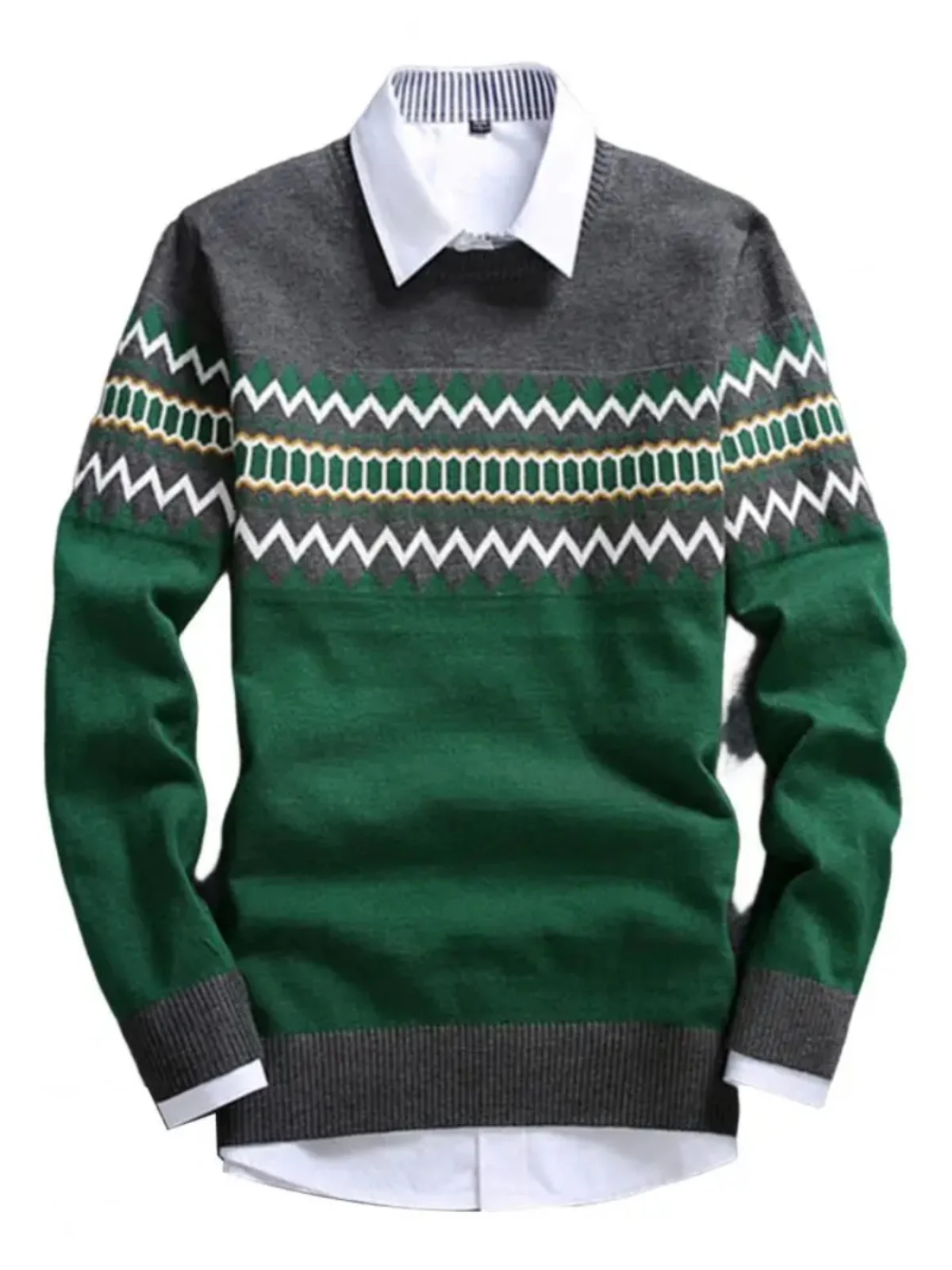 

Retro Artistic Print round Ne Striped Knitwear Long Sve Overhead Woolen Sweater ex Daily Casual Comfortable Knit Top