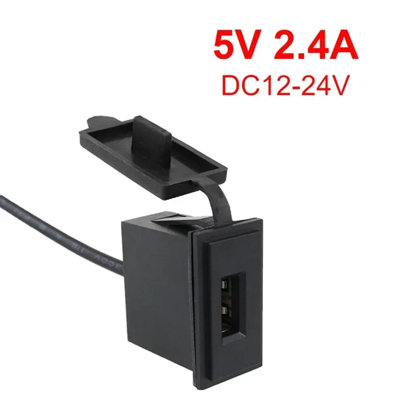 12V/24V Single USB Car Charger Socket 5V 2.4A Power Adapter Square Shape Waterproof for Motorcycle RV Boat