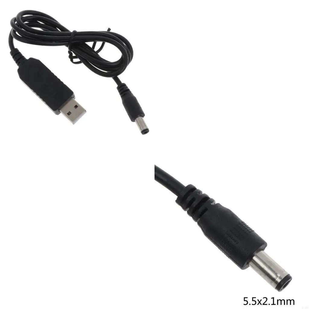 E1PF USB Power Line Step Up Adapter Cable USB 5V to 9V 5.5x2.1mm Connector Converter for Wireless Router