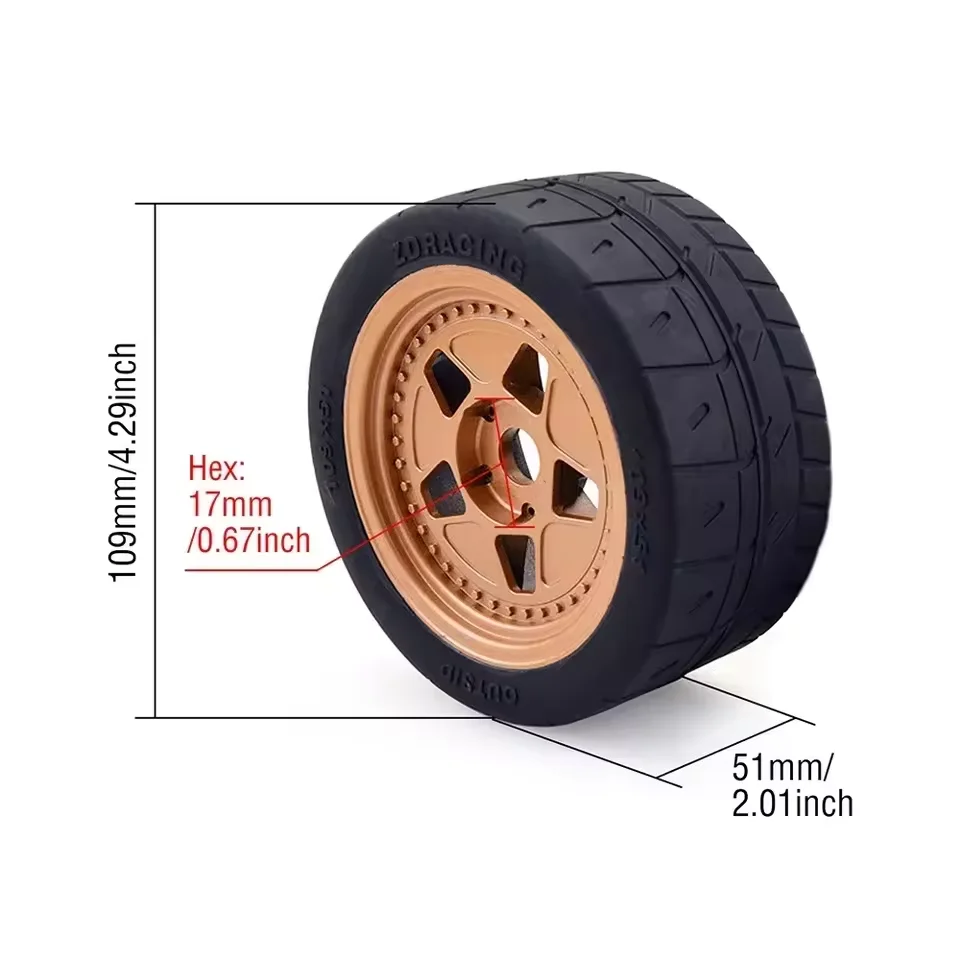 ZD Racing 4PCS 109mm RC Tires Wheel 17mm Hex Hub 8585 Tyre for ARRMA  EX07 1/7 4WD Brushless RC Racing Car