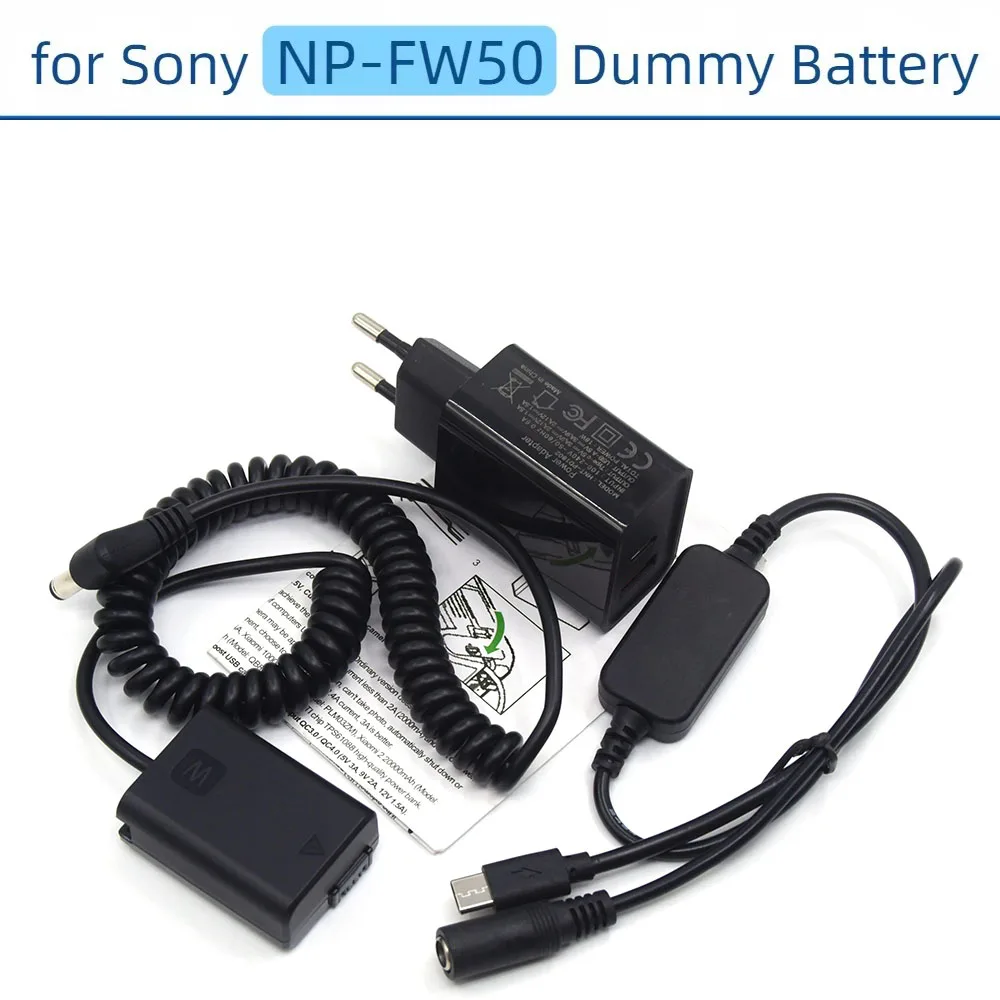

Np Fw50 Фиктивный аккумулятор с пружинным кабелем Pd Зарядное устройство Usb C DC Кабель питания для Sony Zv-E10 A7sii A7r A6300 A6500 A6000 Nex5t