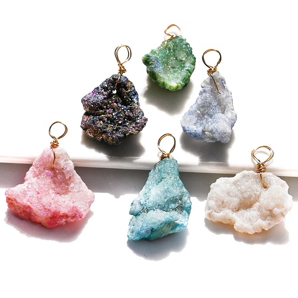 Natural crystal colorful cluster pendant rough stone necklace irregular natural agate pendant