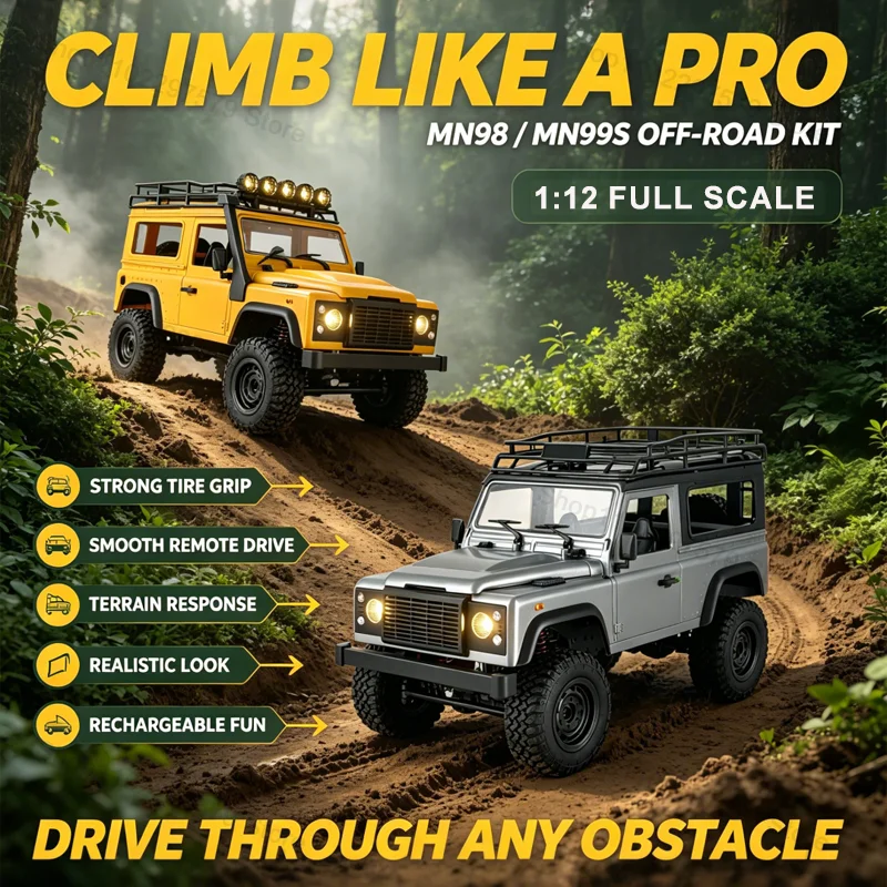 2.4G 4WD RC Climbing Truck MN98 MN99S 1/12 Full Proportion Remote Control Off-Road Truck With LED Light Crawler Toy For Boy Gift