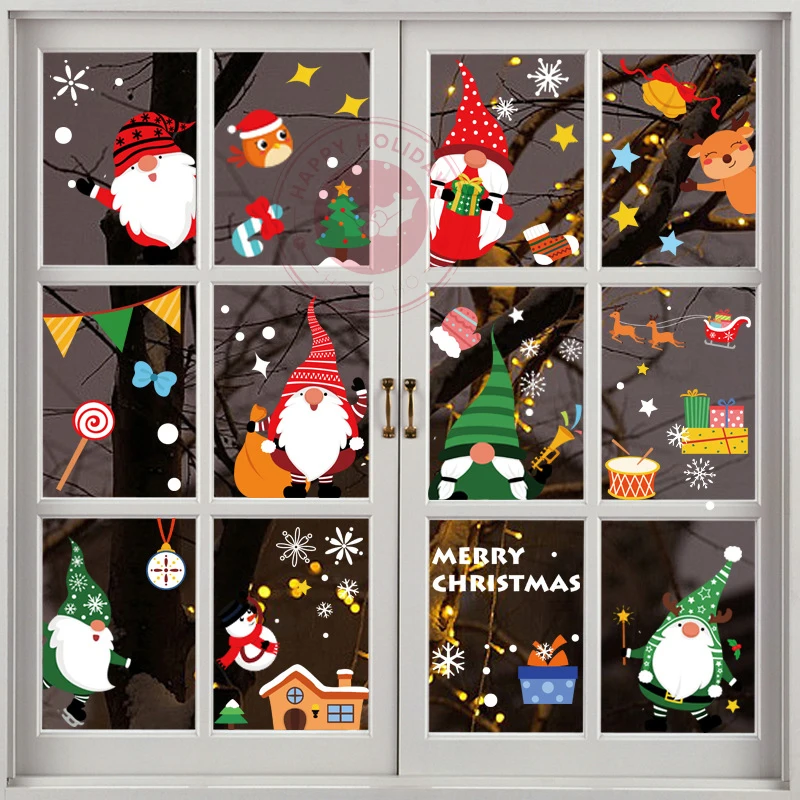 

1/5pcs 2025 NEW 30×20cm Christmas Decorations Santa Claus Elk Electrostatic Stickers Holiday Party Room Glass Window Decoration