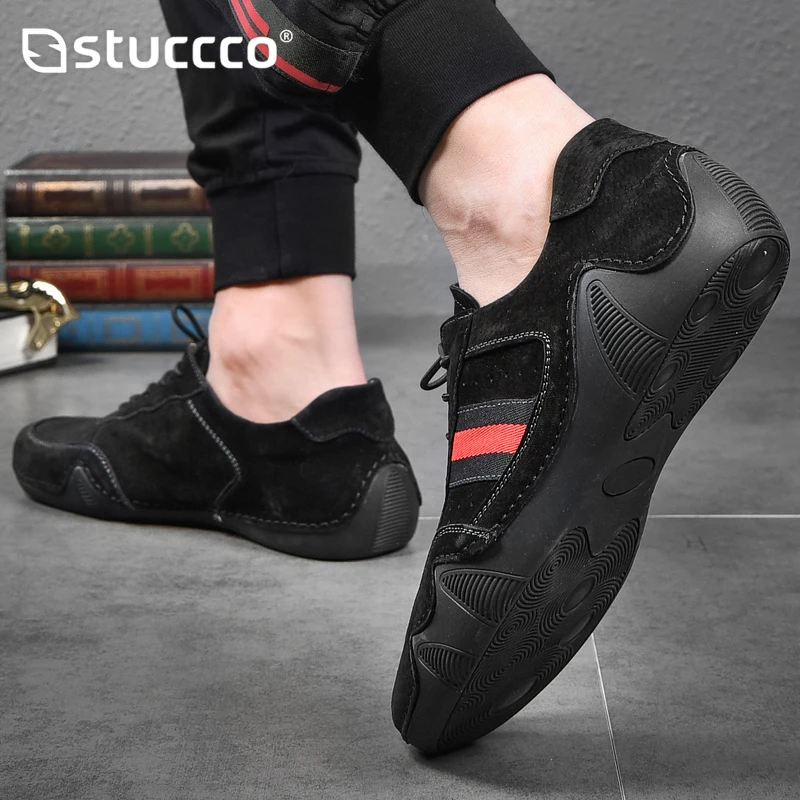 Plus Size Sneakers Natural Leather Men Shoes Flats High Quality Men Loafers Moccasins Breathable Slip on Outdoor Driving Shoes