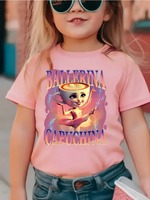 2025 Italian Brainrot Popular Pattern Print Summer Boy and Girl Children's Short Sleeved Pure Cotton Round Neck Loose Top