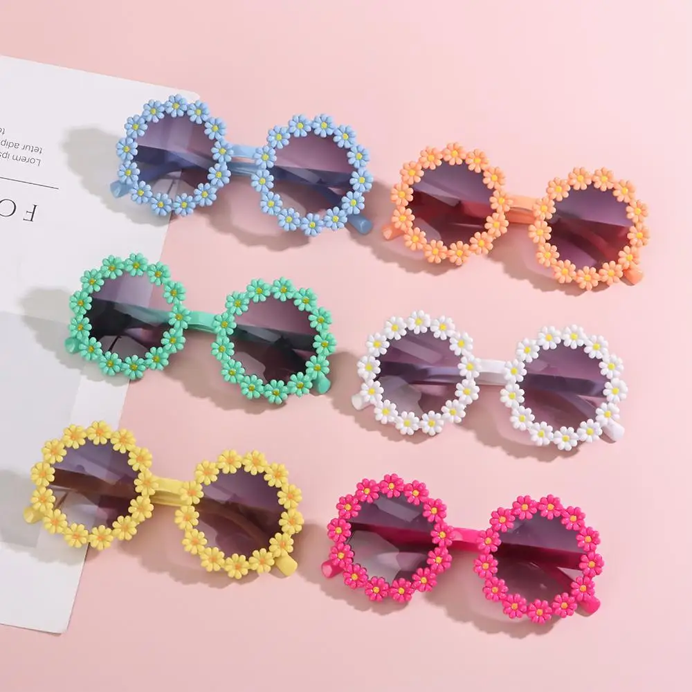 Fashion Sun Protection Festival Party Round Frame Flower Sun Glasses Kids Daisy Sunglasses Shades