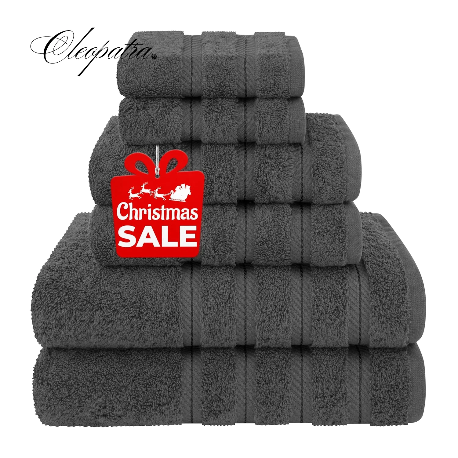 

CLEOPATRA Luxury 6 Piece Towel Set 2 Bath Towels 2 Hand Towels 2 Washcloths 100% Cotton Turkish Towel for Bathroom Dark Gray Set