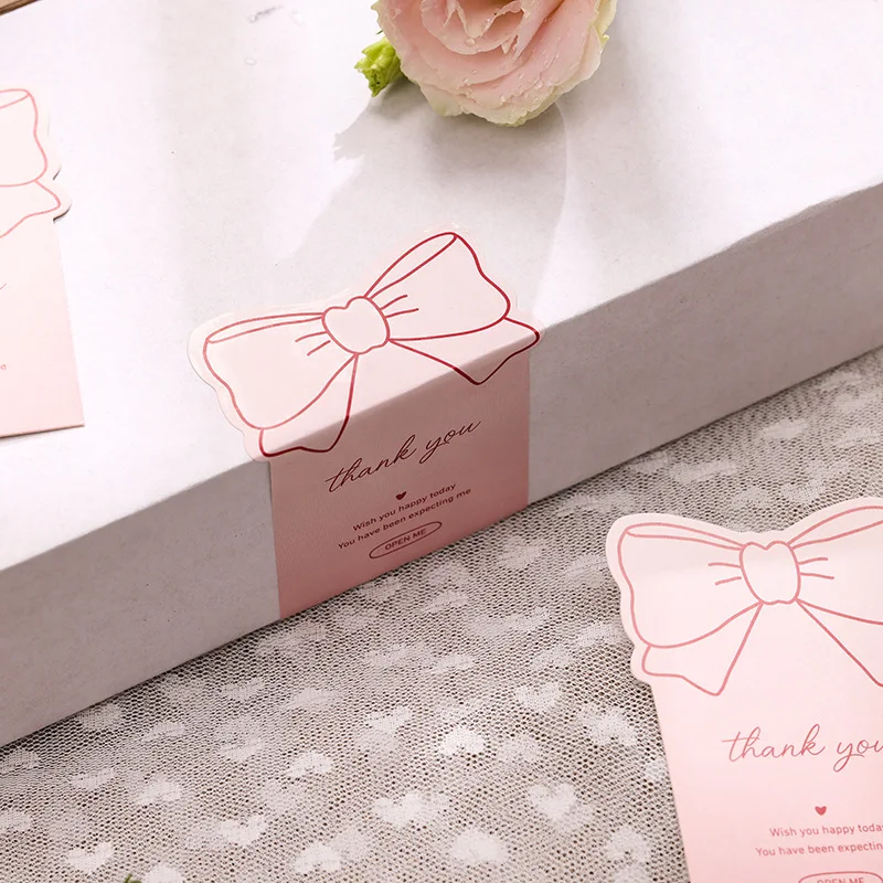 10pcs/set Pink Bowknot Thank You Stickers for Package Adhesive Decorative Seal Labels for Gift Box Baking Goods Business Package