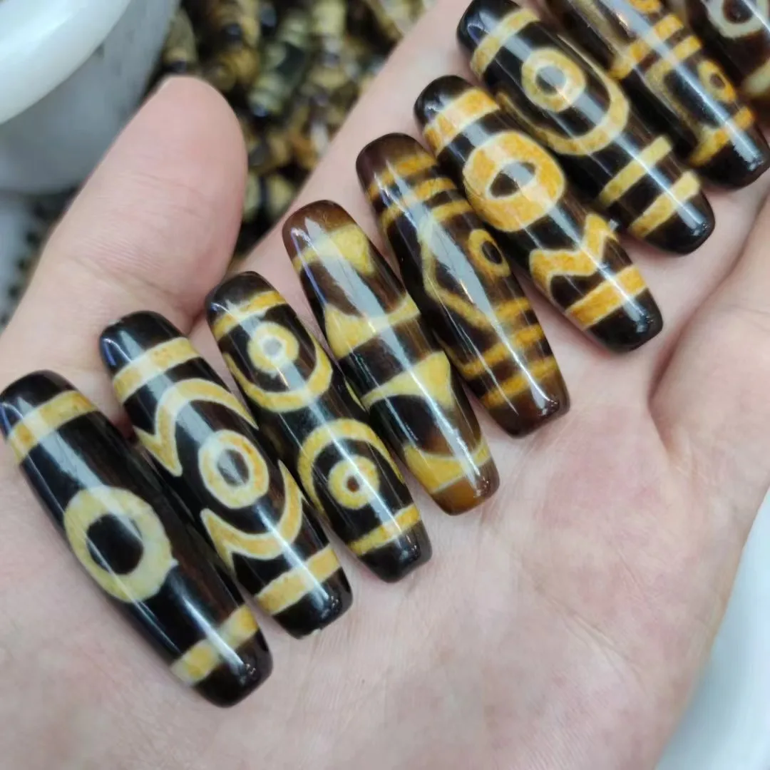 5pcs/lot natural agate black gold dzi variety of patterns 40mm glossy handmade beads diy Bracelet necklace ethnic style jewelry