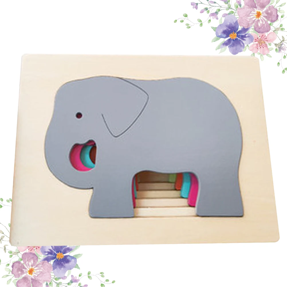 Wooden Animal Puzzle Toy Kids Educational Game Cartoon Elephants Shape Sorting Size Matching Preschool Child Development