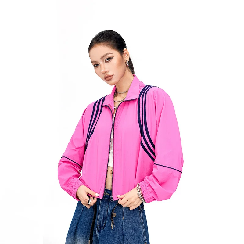 

2026 New Women Summer Color Block Sun Protection Coat Short Sports Jacket Long Sleeve Thin Zip Up Jacket